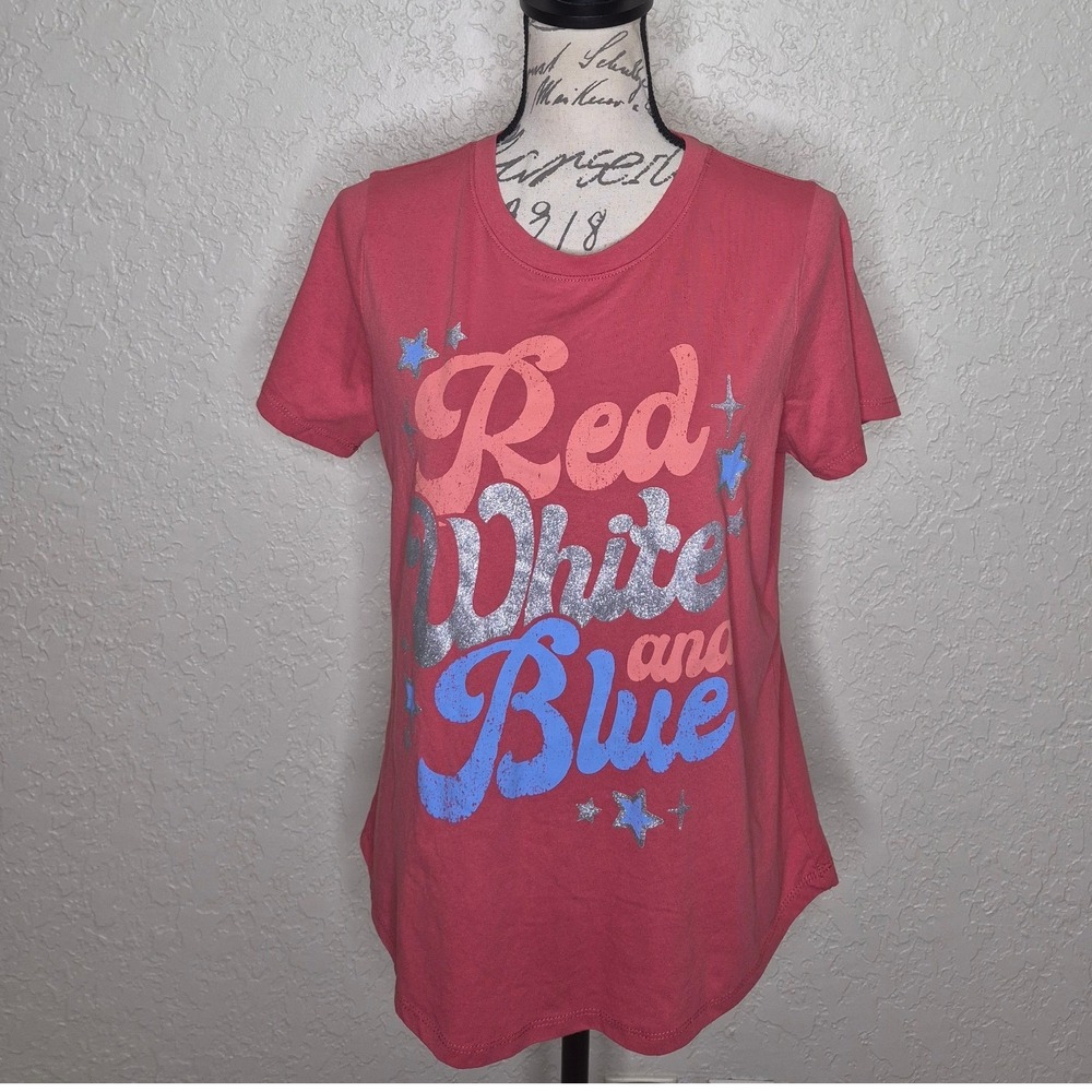 Mighty Fine Red White and Blue Patriotic Graphic Tee Shirt Womens Medium
